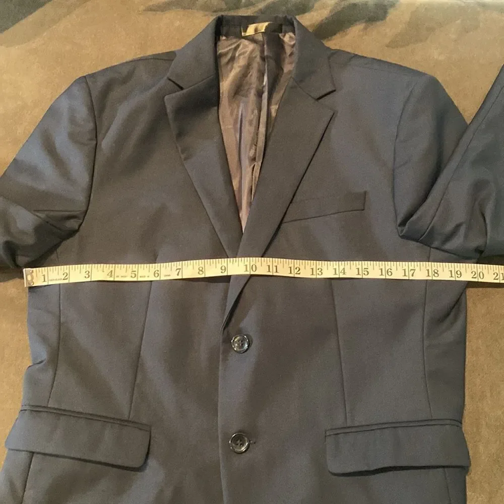 Men’s 2 Piece Suit Navy Slim Fit TwoButton NotchedLapel Size 36 Jacket 32 Pants
